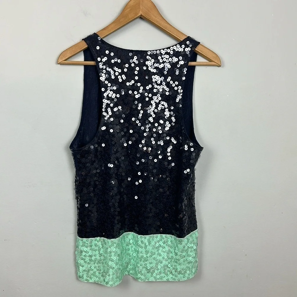 J Crew Navy color blocked sequined tank top Sz M